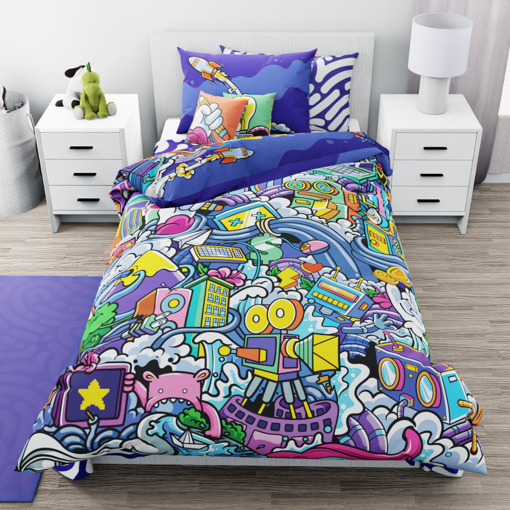 Robots Graffiti Reversible Duvet Bed Set - Kidz Bedding