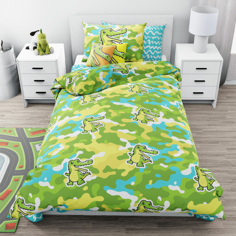 Snappy Crocodile Camouflage Reversible Duvet Bed Set - Kidz Bedding