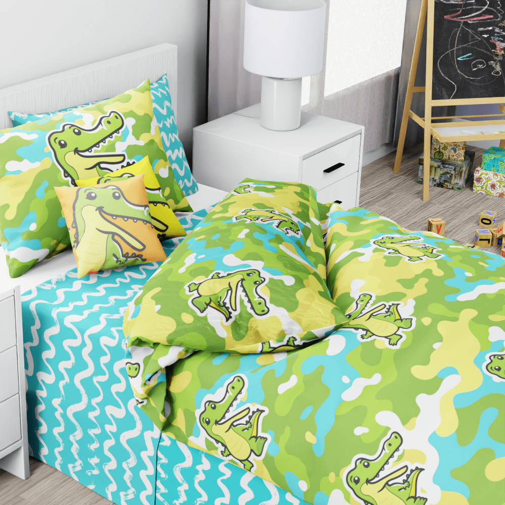 Snappy Crocodile Camouflage Reversible Duvet Bed Set - Kidz Bedding