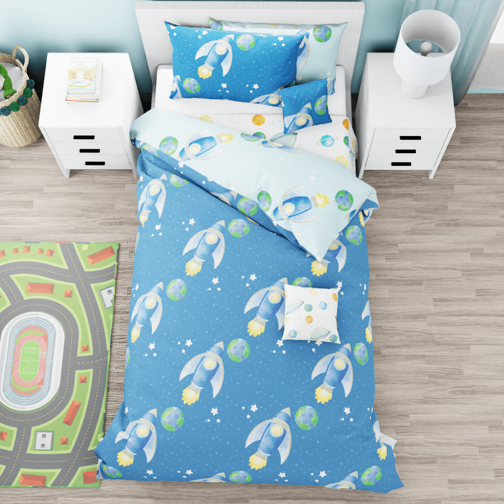 Blast Off Rockets in Space Reversible Duvet Bed Set - Kidz Bedding