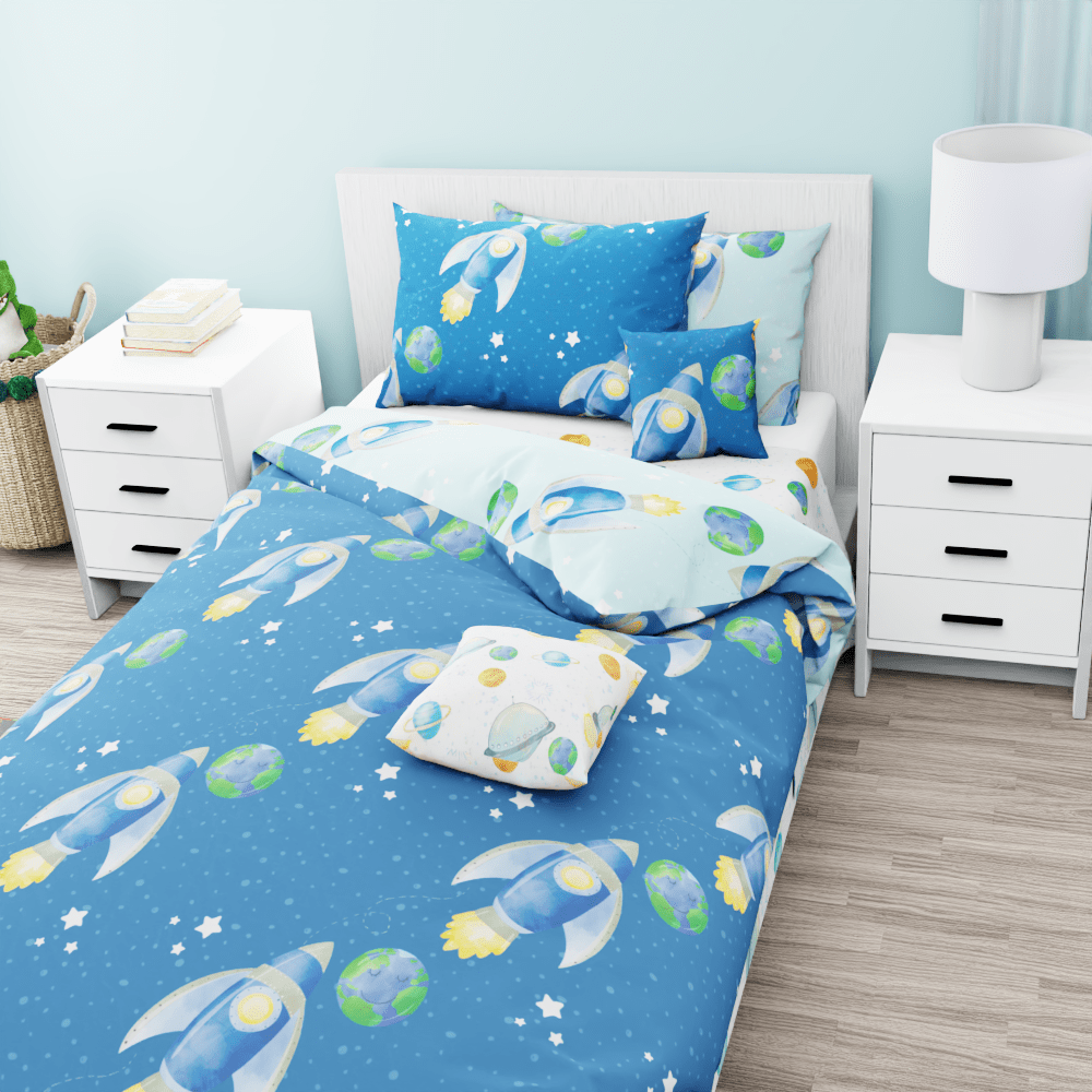 Blast Off Rockets in Space Reversible Duvet Bed Set - Kidz Bedding