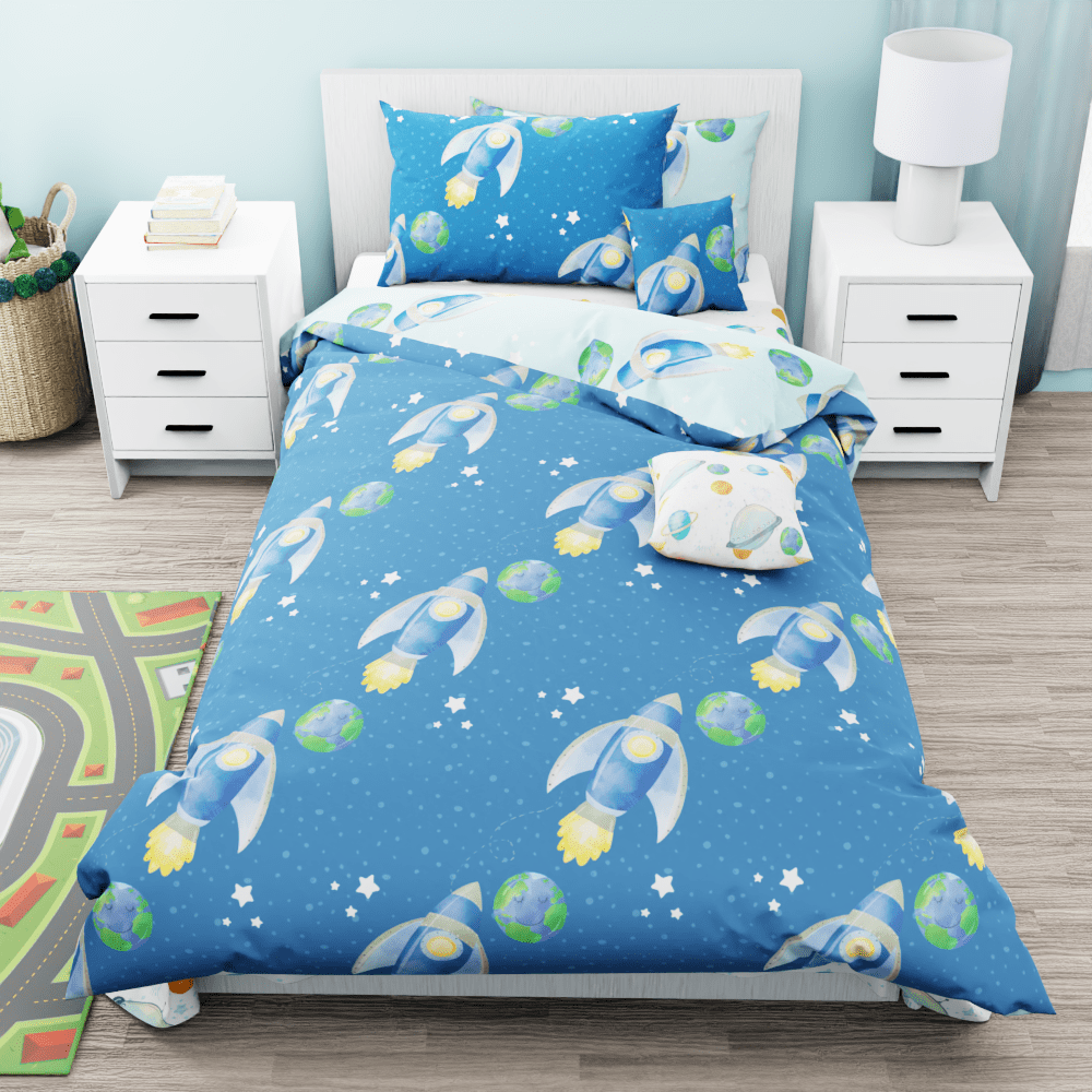 Blast Off Rockets in Space Reversible Duvet Bed Set - Kidz Bedding