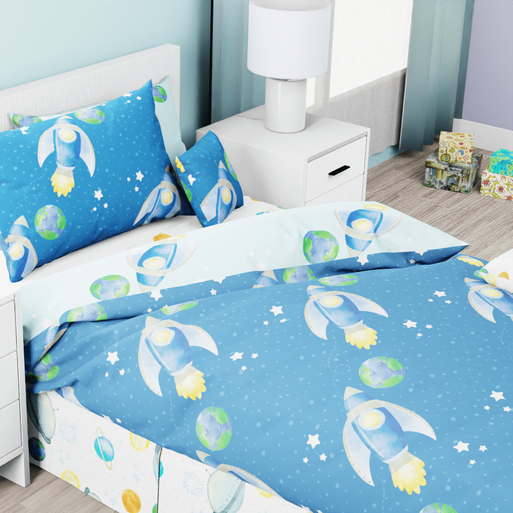 Blast Off Rockets in Space Reversible Duvet Bed Set - Kidz Bedding