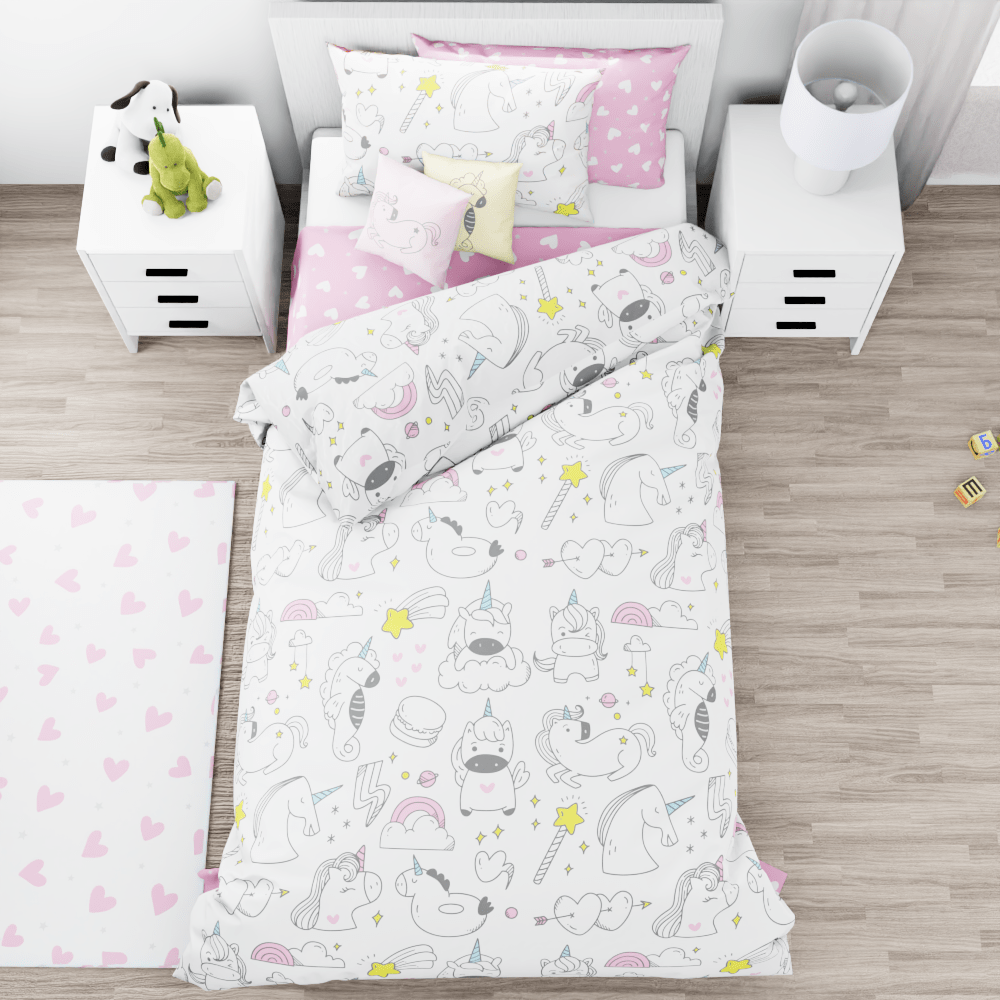 Unicorns Hearts and Stars Reversible Duvet Bed Set - Kidz Bedding