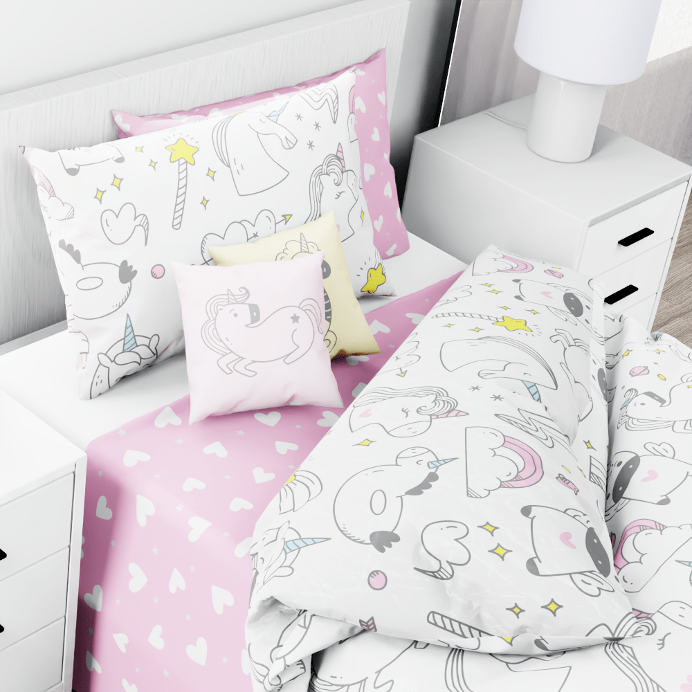 Unicorns Hearts and Stars Reversible Duvet Bed Set - Kidz Bedding