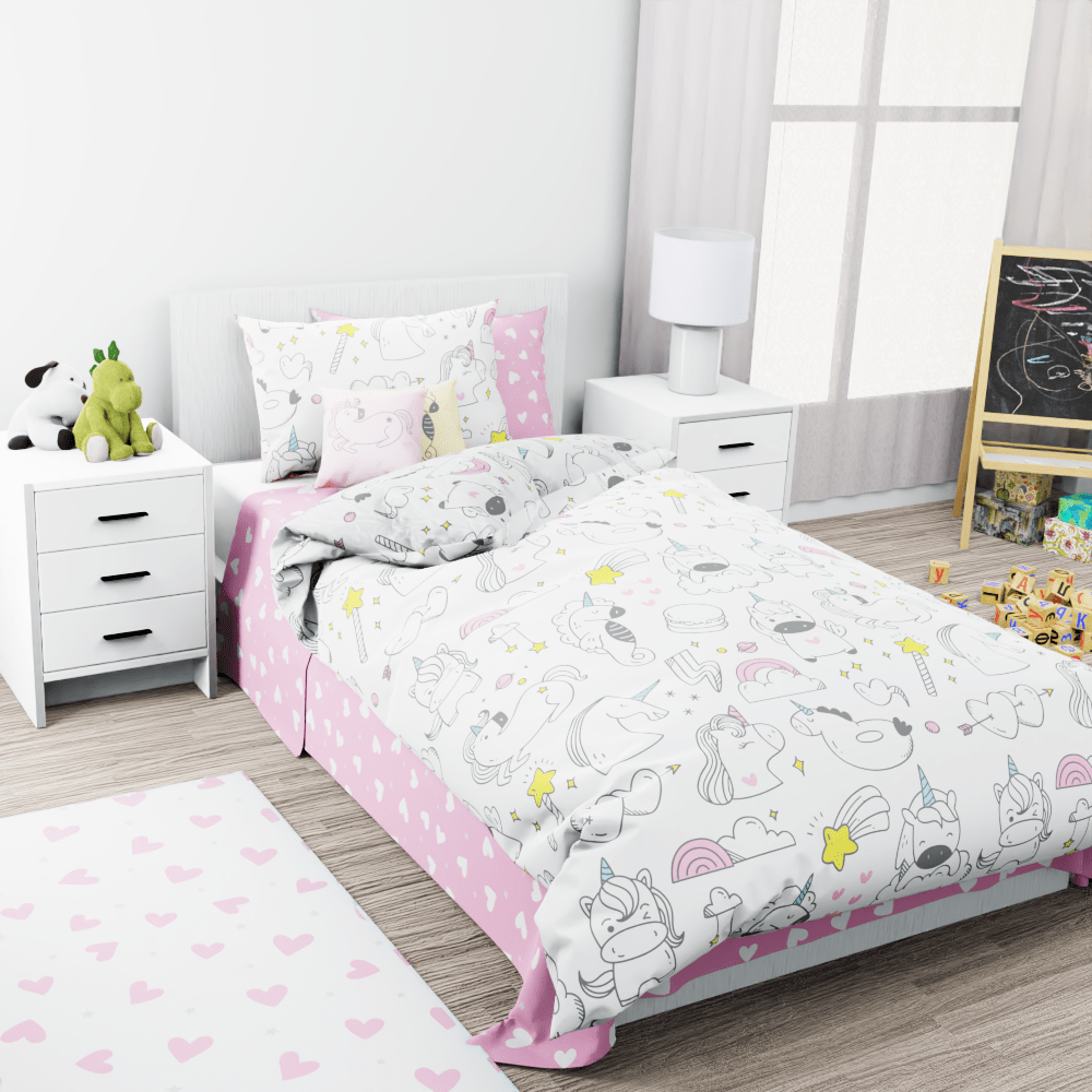 Unicorns Hearts and Stars Reversible Duvet Bed Set - Kidz Bedding