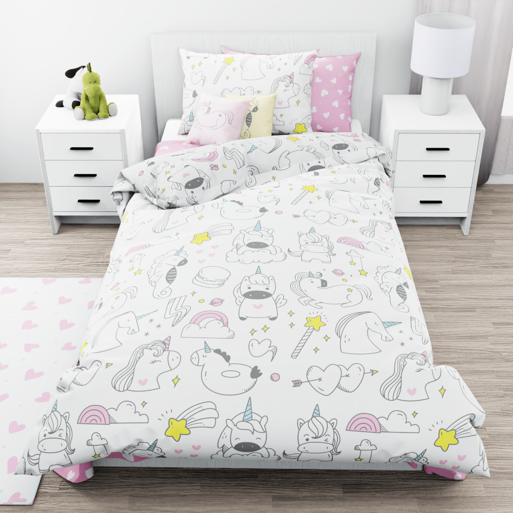 Unicorns Hearts and Stars Reversible Duvet Bed Set - Kidz Bedding