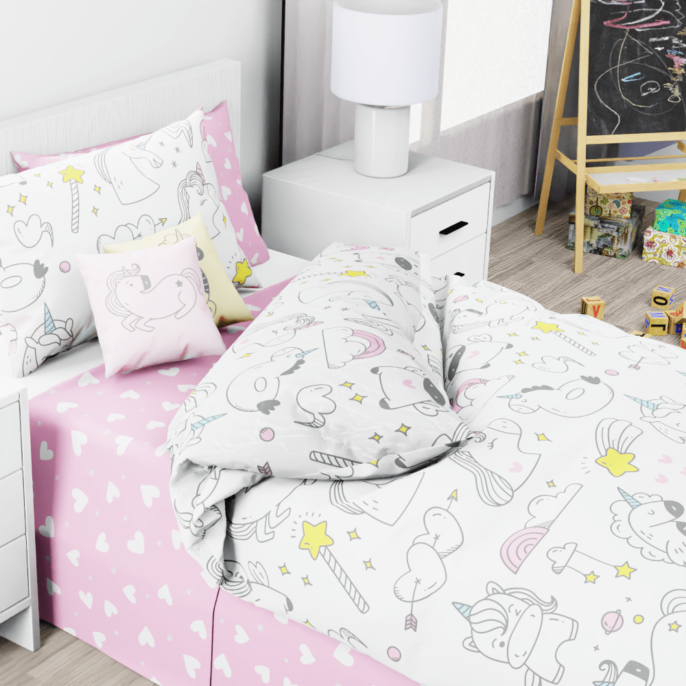 Unicorns Hearts and Stars Reversible Duvet Bed Set - Kidz Bedding